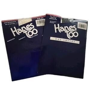 Hanes Too Pantyhose Sheer Size EF Control Top Reinforced Toe Black&Pearl 2 Pairs
